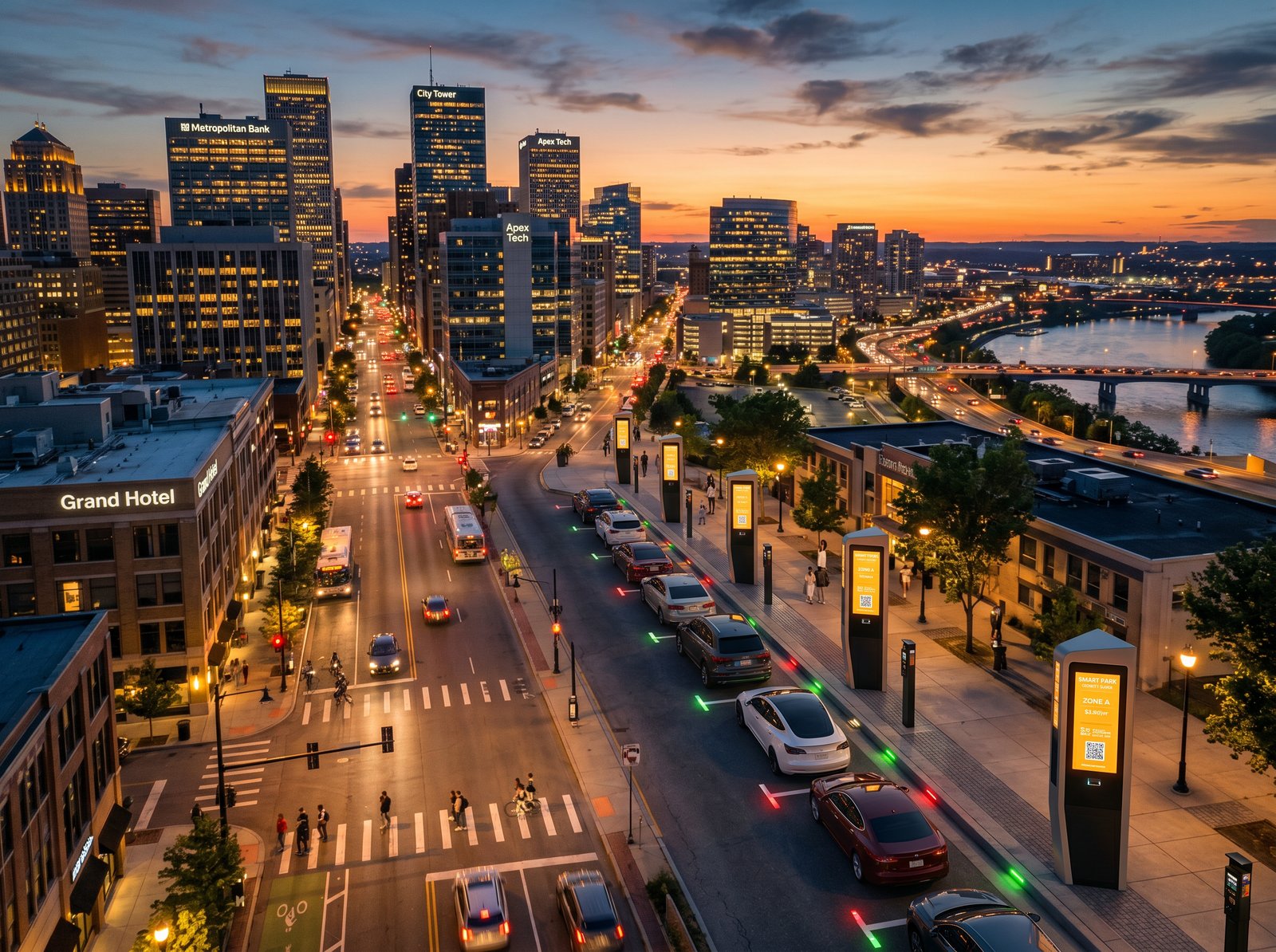 Smart city downtown with curb sensors