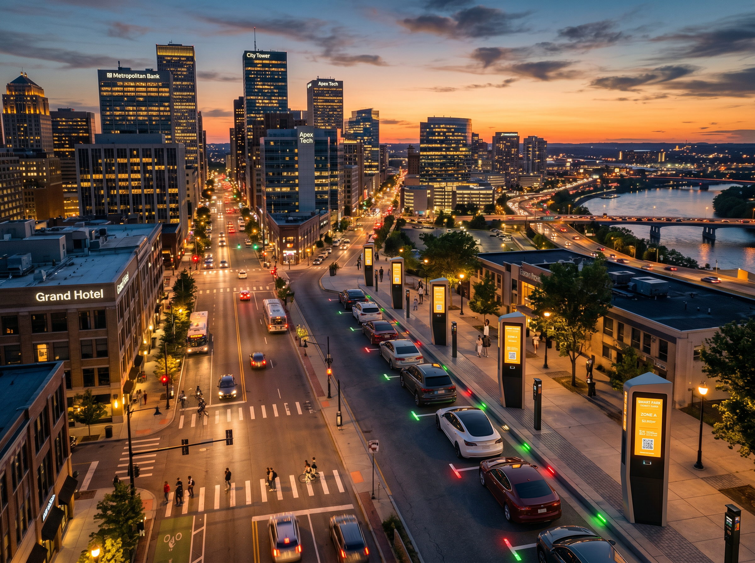 Smart city downtown with curb sensors