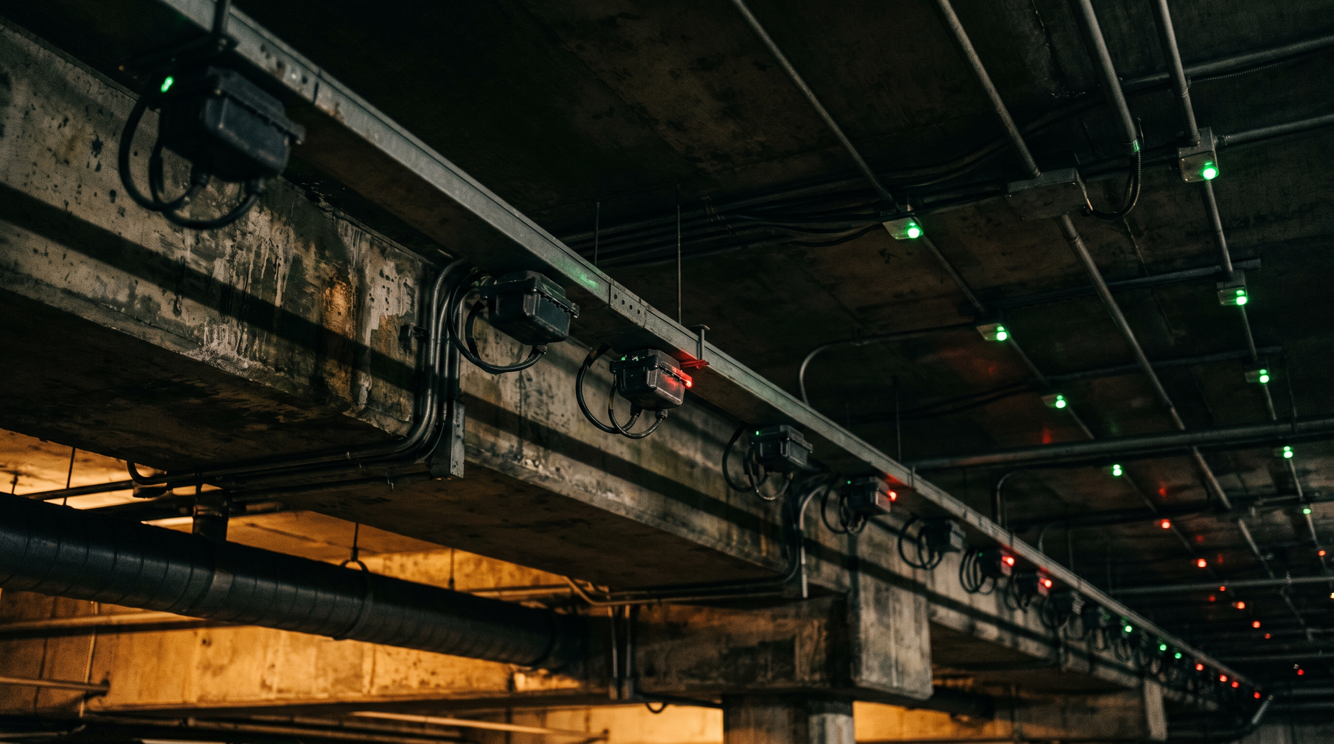 Ultrasonic parking sensors mounted to a garage ceiling
